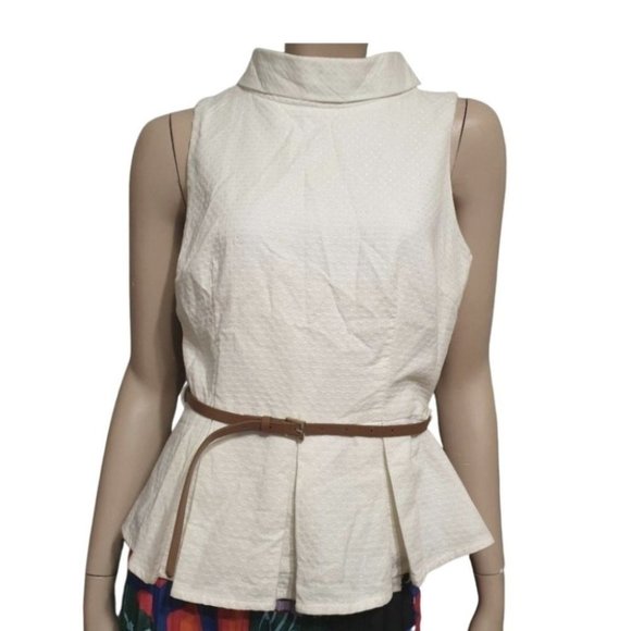 FOREVER21 US/UK-S AU 8-10 White Sleeveless Blouse w/ Brown Belt Zipped Back - Picture 14 of 14